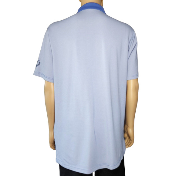 Fennec Mens Blue Stripe Golf Polo Shirt Size Large Arm Logo - Picture 4 of 6